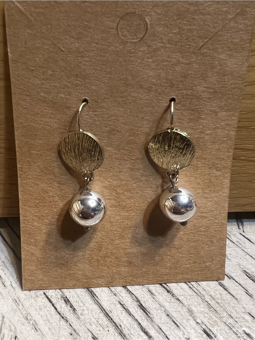 Silver Drop Ball, Gold tone Dangle Earrings - Women Jewelry